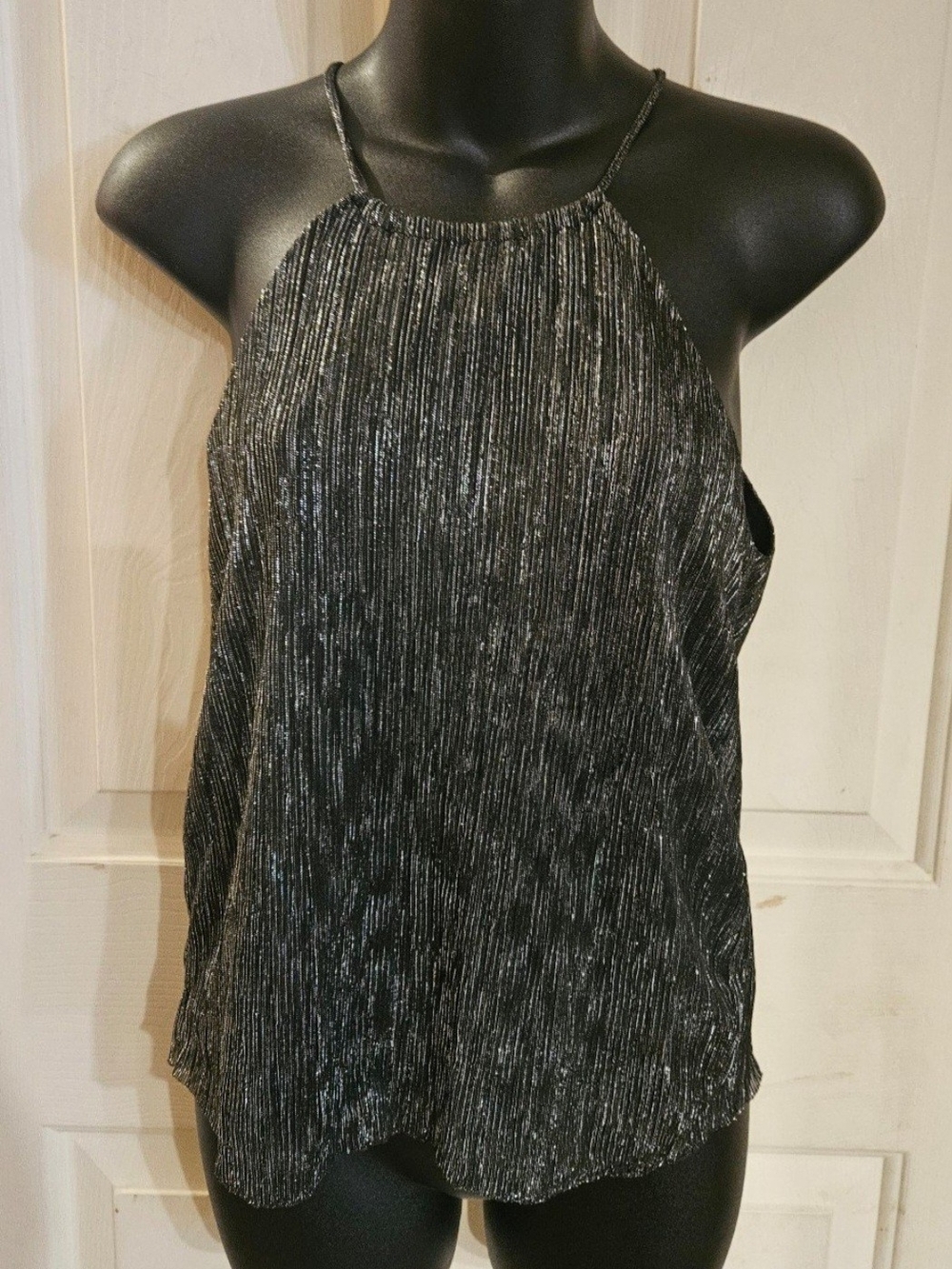 Divided Black Metallic Halter Camisole #blkt7#